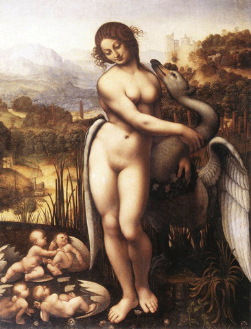 reproductie Leda and the swan van Leonardo Da Vinci